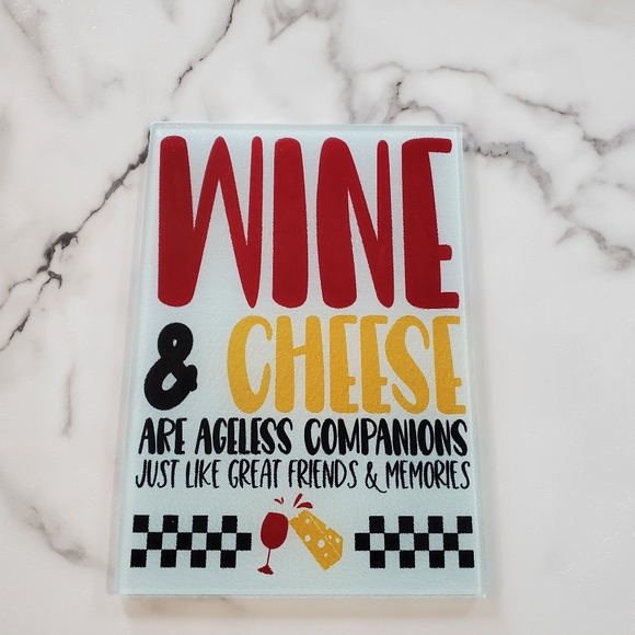 Wine and Cheese like Friends and Memories Glass Cutting Board - Picture 7 of 8
